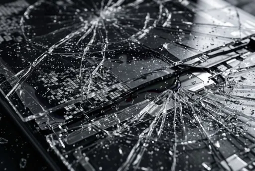 Macro View of Shattered Digital Screen