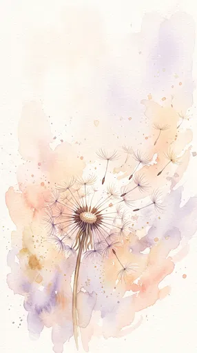 Pastel Watercolor Dandelion Blowing in Breeze