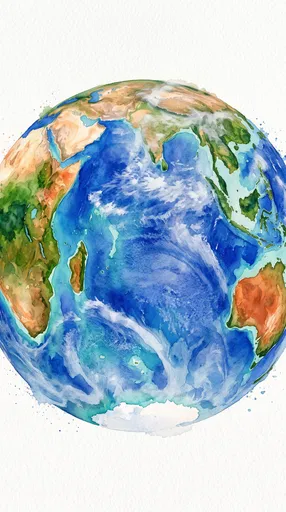 Watercolor Earth Globe Showing Indian Ocean