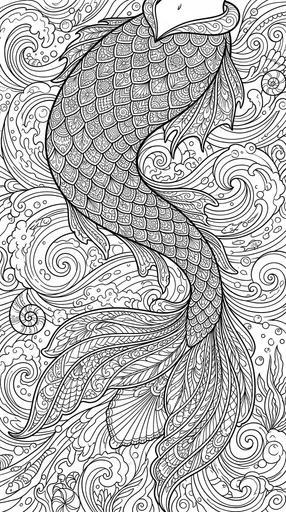 Intricate Zentangle Mermaid Tail Coloring Page