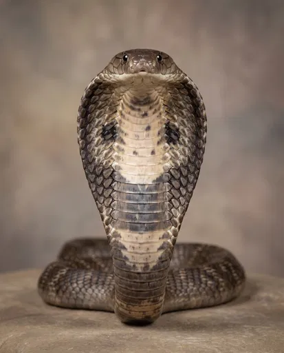 Symmetrical Studio Portrait of Flared Cobra