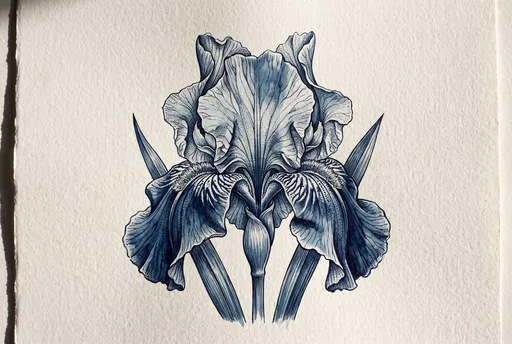 Blue Ink Bearded Iris Botanical Illustration
