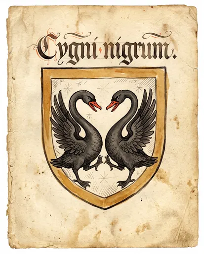 Heraldic Shield with Confronting Black Swans