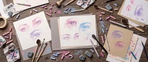 Pastel Eye Sketches on Artist Desk