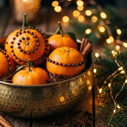 Clove Studded Tangerines in Brass Bowl