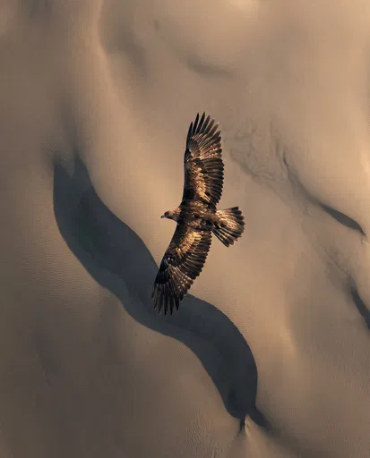 Aerial View of Eagle Over Desert