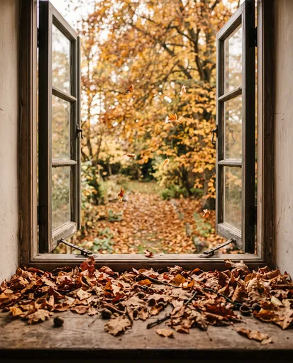 Open Window Overlooking Autumn Garden Path