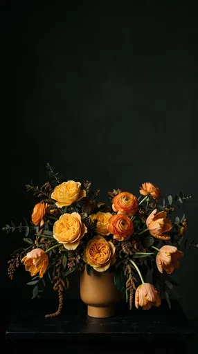 Warm Floral Bouquet on Dark Background