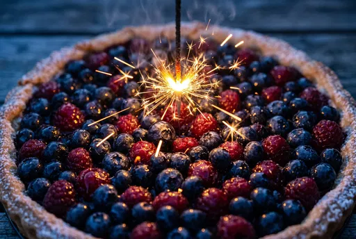 Berry Tart With Lit Sparkler