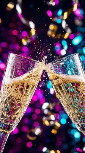 Two Crystal Champagne Flutes Clinking in Toast
