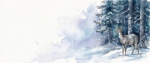 Watercolor Deer in Snowy Pine Forest