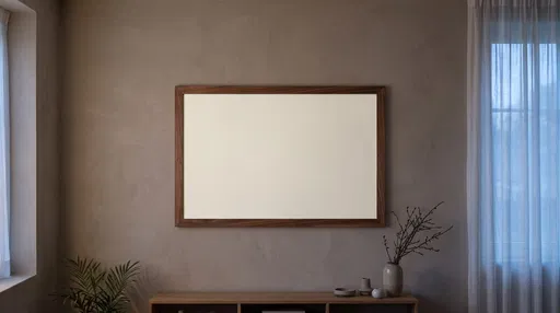 Blank Walnut Picture Frame on Wall