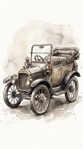 Sepia Watercolor Antique Open-Top Roadster Illustration