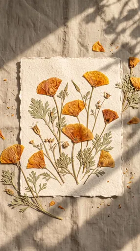 Pressed California Poppies on Deckle Paper