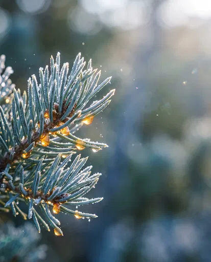 Frosted Pine Needles With Golden Resin