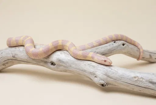 Albino Lavender Kingsnake on Driftwood Branch