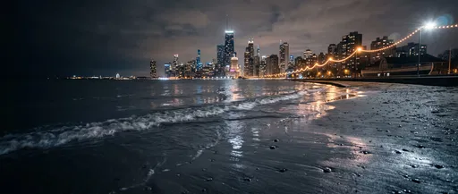 Chicago Skyline from Shoreline at Night