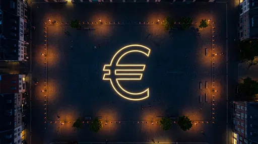 Glowing Euro Symbol in Night Urban Plaza