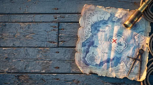 Antique Treasure Map on Blue Wood