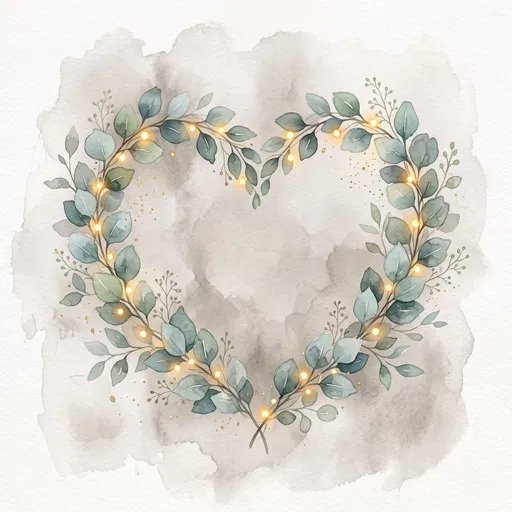 Watercolor Eucalyptus Heart Wreath with Lights