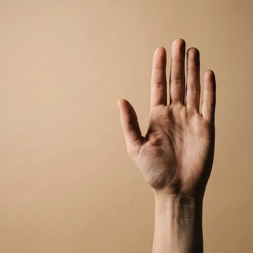 Open Hand Raised Against Beige Background