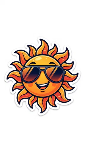 Cartoon Sun Sticker Wearing Aviator Sunglasses