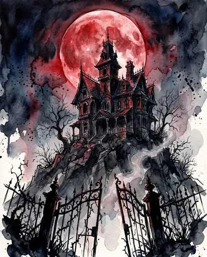 Gothic Haunted Mansion Under Crimson Moon