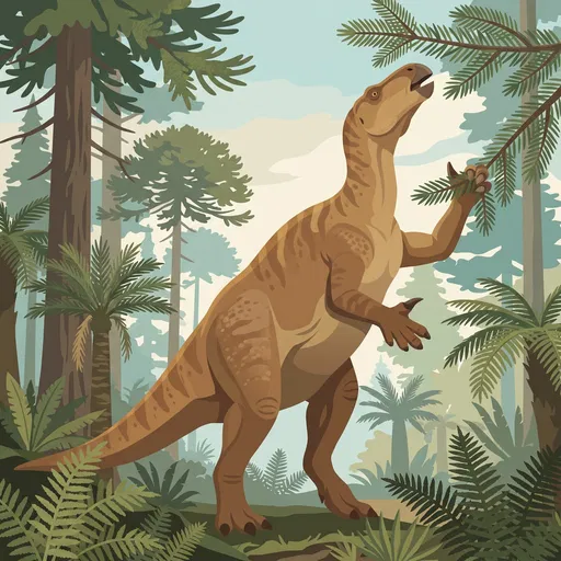 Flat Vector Illustration of Iguanodon Feeding