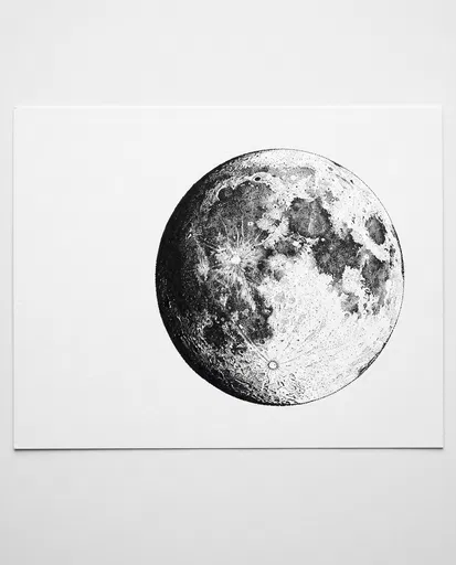 Black Ink Stippling Drawing of Moon