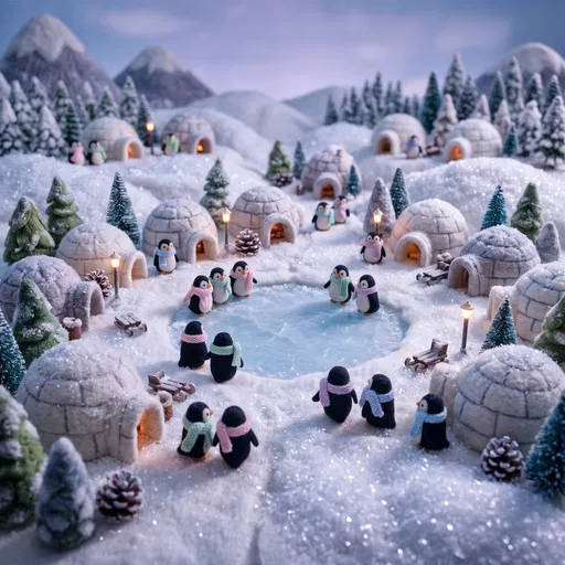 Miniature Felted Penguin Winter Village Diorama