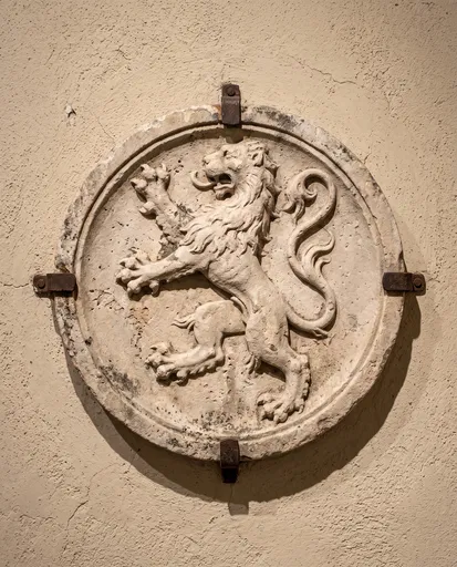 Weathered Limestone Lion Relief Medallion