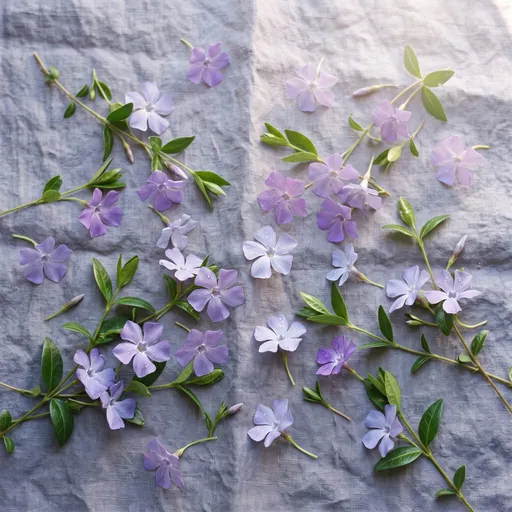 Periwinkle Blossoms on Gray Linen