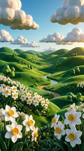 Stylized 3D Spring Valley With Narcissus