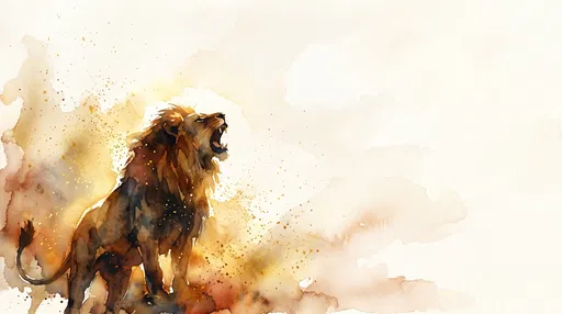 Watercolor Painting of a Roaring Lion