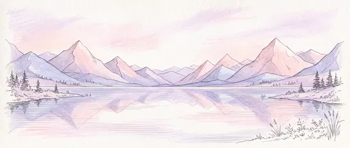 Pastel Mountain Lake Panoramic Sketch