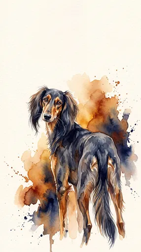 Watercolor Saluki Dog Looking Back