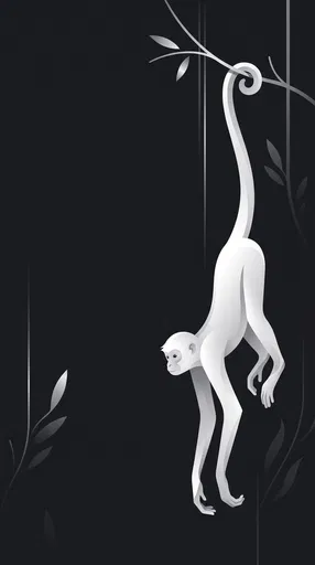 White Spider Monkey Hanging Vector Illustration
