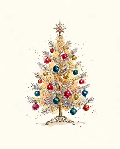 Watercolor Retro Aluminum Christmas Tree Illustration
