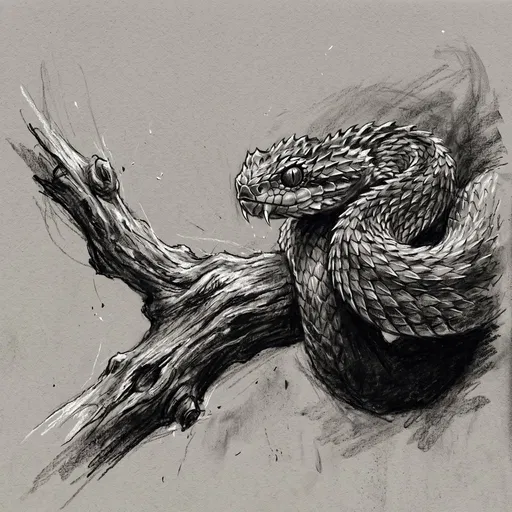 Charcoal Drawing of Coiled Bush Viper