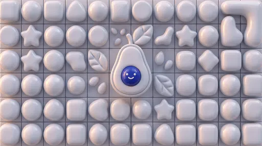 Glossy 3D Grid with Smiling Avocado