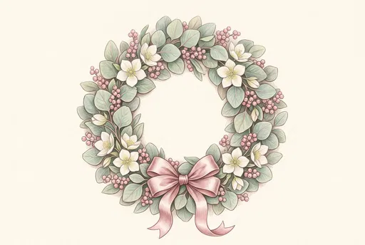 Pastel Botanical Wreath Colored Pencil Illustration