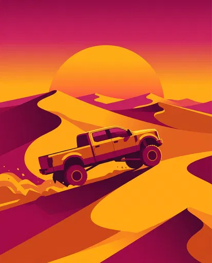 Lifted Pickup Truck on Sunset Dunes