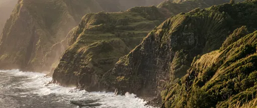 Golden Hour Sunlight on Coastal Sea Cliffs