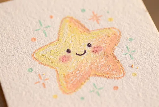 Pastel Crayon Smiling Star Illustration on Paper