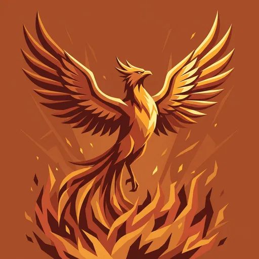 Stylized Geometric Phoenix Rising From Flames