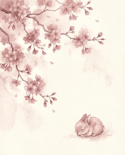 Dusty Rose Watercolor Bunny and Blossoms