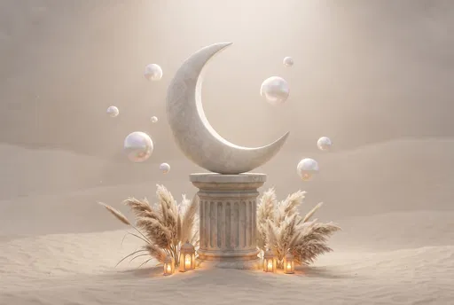 Alabaster Crescent Moon on Fluted Pedestal