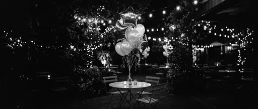 Monochrome Balloon Bouquet on Outdoor Bistro Table