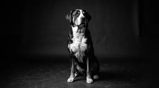 Monochrome Studio Portrait of Swiss Mountain Dog