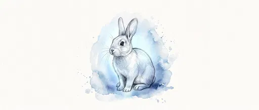 Blue Watercolor and Pencil Rabbit Sketch